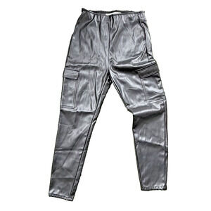Juniors Tinseltown Black Faux Leather Cargo Pants Size Medium EUC